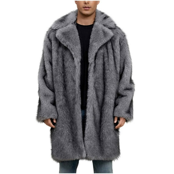 ZUKMRJPC Men's Vintage Faux Fur Coat Solid Color Lapel Soft Comfy Open Front Cardigans Long Sleeve Loose Fit Warm Thick Winter Long Coats