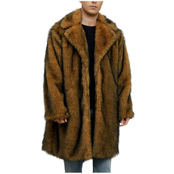 ZUKMRJPC Men's Vintage Faux Fur Coat Solid Color Lapel Soft Comfy Open Front Cardigans Long Sleeve Loose Fit Warm Thick Winter Long Coats