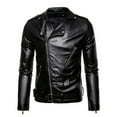 thumbnail image 1 of ZUKMRJPC Men's Vintage Faux Leather Jacket Long Sleeve Full Zip Classic Lapel Solid Color Lightweight Leather Motorcycle Jacket with Belt, 1 of 8