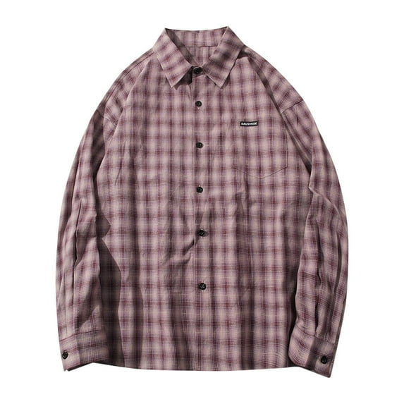 ZUKMRJPC Men's Vintage Plaid Shirt Casual Classic Lapel Long Sleeve Button Down Shirts Fall Regular Fit Cotton Blouse Tops