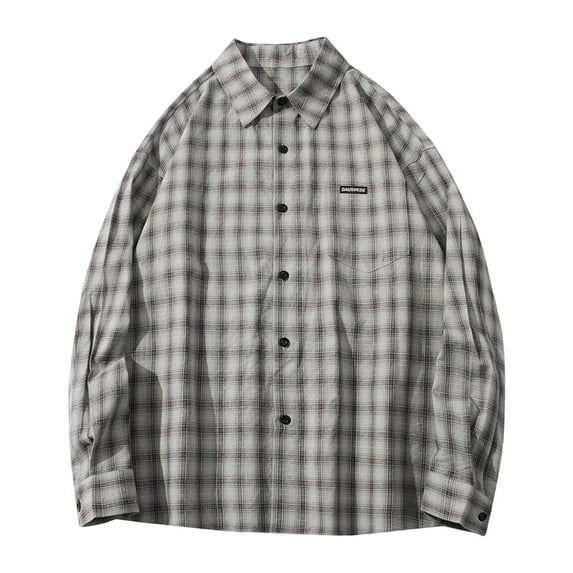ZUKMRJPC Men's Vintage Plaid Shirt Casual Classic Lapel Long Sleeve Button Down Shirts Fall Regular Fit Cotton Blouse Tops