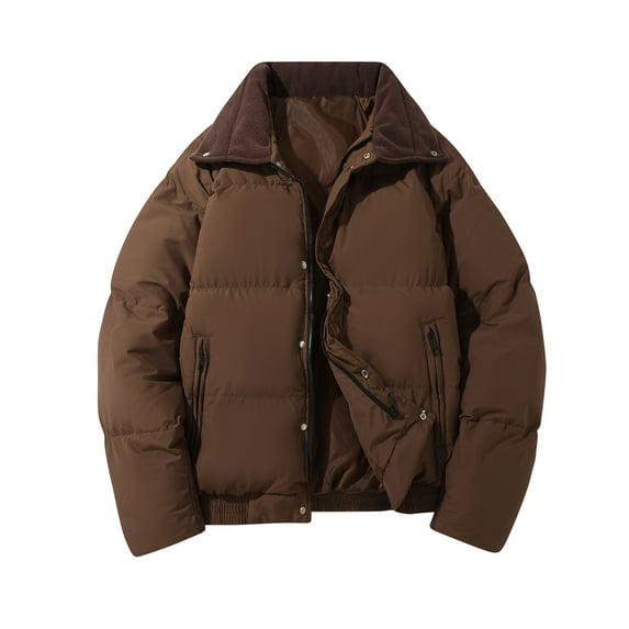 ZUKMRJPC Men's Winter Coats Full Zipper Turndown Collar Warm Padded Jacket Solid Color Casual Loose Fit Bread Coats with Pocket for Cold Weather