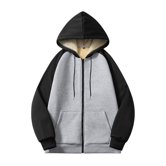 ZUKMRJPC Men's Winter Fleece Lined Hoodie Long Sleeve Drawstring Full Zip Up Sweatshirt Heavyweight Warm Hooded Jacket with Pocket