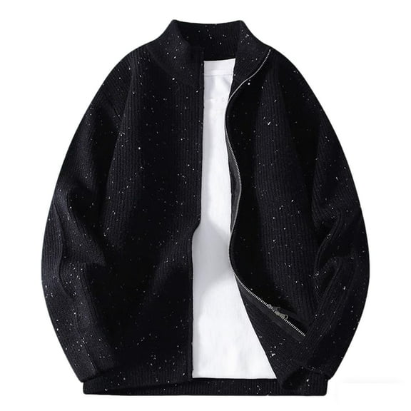 ZUKMRJPC Mens Cardigan Sweater Two Way Zipper Stand Collar Stylish Sequin Solid Color Casual Sweaters Lightweight Loose Fit Knit Textured Outwear