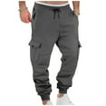 thumbnail image 1 of ZUKMRJPC Mens Cargo Sweatpants Solid Color Elastic Waist Drawstring Pants Winter Warm Fleece Lined Athletic Jogger Pants with Pockets, 1 of 8