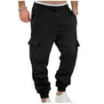 thumbnail image 1 of ZUKMRJPC Mens Cargo Sweatpants Solid Color Elastic Waist Drawstring Pants Winter Warm Fleece Lined Athletic Jogger Pants with Pockets, 1 of 8