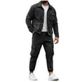 thumbnail image 1 of ZUKMRJPC Mens Cargo Tracksuit 2 Piece Solid Color Long Sleeve Button up Jacket and Work Pants Sets Casual Outdoor Outfits with Multi Pockets, 1 of 8
