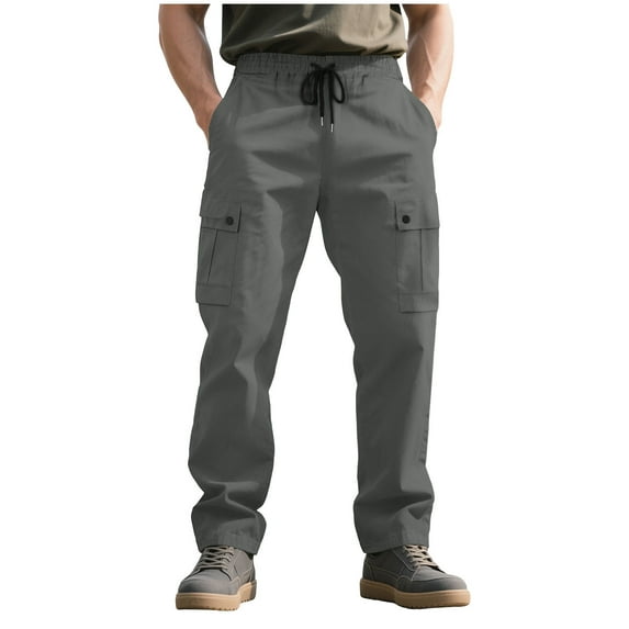 ZUKMRJPC Mens Casual Cargo Sweatpants Waist Drawstring Workout Pants Solid Color Baggy Hiking Outdoor Pants with Multi Pockets