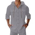 thumbnail image 1 of ZUKMRJPC Mens Cotton Linen Button Down Hoodies Long Sleeve Solid Color Casual Hoodies Lightweight Summer Beach Shirts with Pocket, 1 of 8