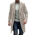 thumbnail image 1 of ZUKMRJPC Mens Double Breasted Pea Coat Casual Solid Color Notched Lapel Mid Long Coats Fall Winter Classic Overcoat with Pockets, 1 of 7
