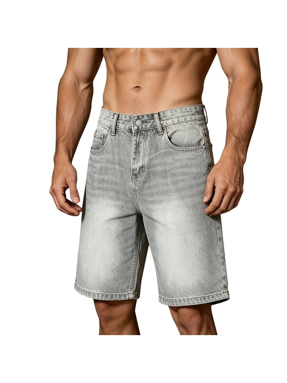 Mens Dressy Straight Leg Denim Shorts Y2k Button Closure Short Jeans with Pockets 2026 Trendy Summer Business Casual Jorts