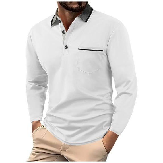 ZUKMRJPC Mens Fashion Shirts Classic Long Sleeve Turndown Collar Button Shirt Solid Color Casual Soft T-Shirt with Pocket