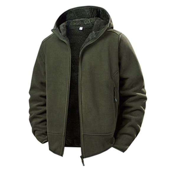 ZUKMRJPC Mens Fleece Jacket Full Zip Solid Color Tactical Hoodies Windproof Thickened Warm Outdoor Winter Coats with Zipper Pocket