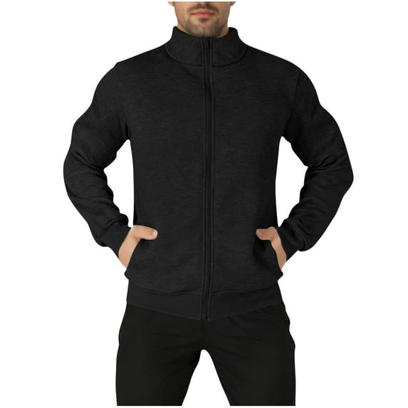 ZUKMRJPC Mens Fleece Lined Sweatshirt Full Zip Up Stand Collar Casual Solid Color Outwear Lightweight Winter Warm Coat with Pockets