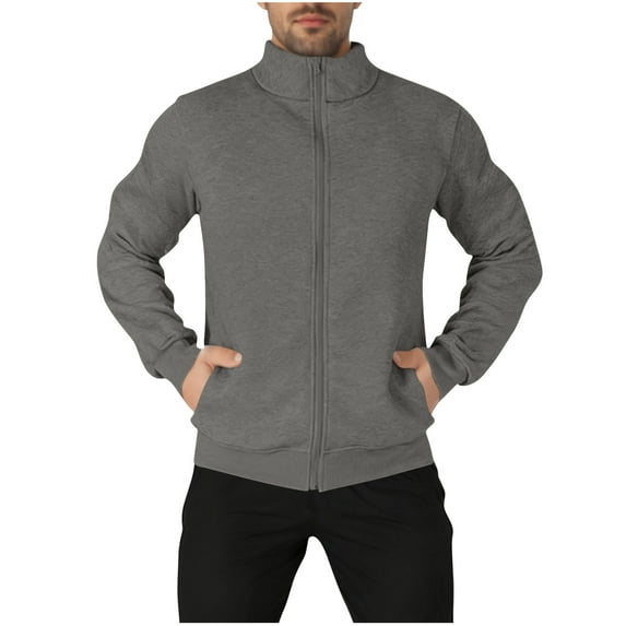 ZUKMRJPC Mens Fleece Lined Sweatshirt Full Zip Up Stand Collar Casual Solid Color Outwear Lightweight Winter Warm Coat with Pockets
