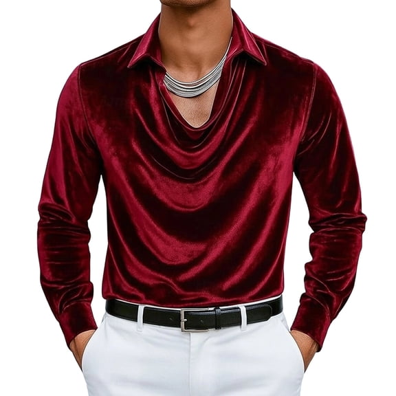 ZUKMRJPC Mens Long Sleeve Shirts Casual Lightweight Lapel Velvet Pullover Shirts Slim Fit Fashion Vintage Club Party Tops