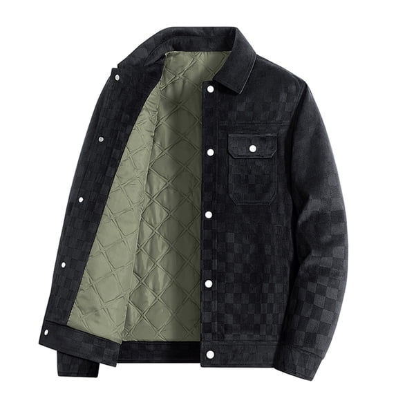 ZUKMRJPC Mens Long Sleeve Suede Shirts Button Down Lapel Vintage Plaid Shirt Jacket Casual Lightweight Warm Jackets with Flap Pocket