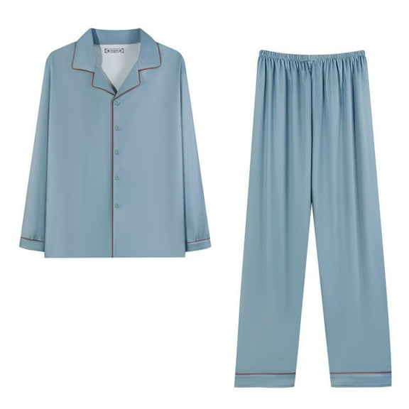 ZUKMRJPC Mens Pajama Set Classic Solid Color Button Down Lapel Sleepwear Soft Comfy Cotton Long Sleeve Lightweight Pajamas Pjs Set