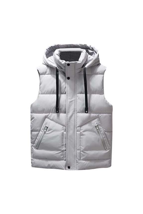 Mens Puffer Vest Full Zip Lightweight Drawstring Hooded Padded Jacket Winter Warm Casual Thick Sleeveless Outwear with Pocket
