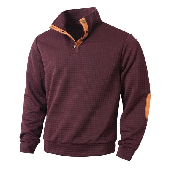 ZUKMRJPC Mens Quarter Button Sweatshirts Long Sleeve Casual Stand Collar Waffle Textured Sweater Slim Fit Lightweight Pullover Tops
