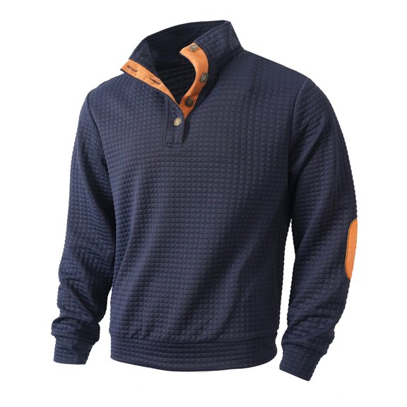 ZUKMRJPC Mens Quarter Button Sweatshirts Long Sleeve Casual Stand Collar Waffle Textured Sweater Slim Fit Lightweight Pullover Tops