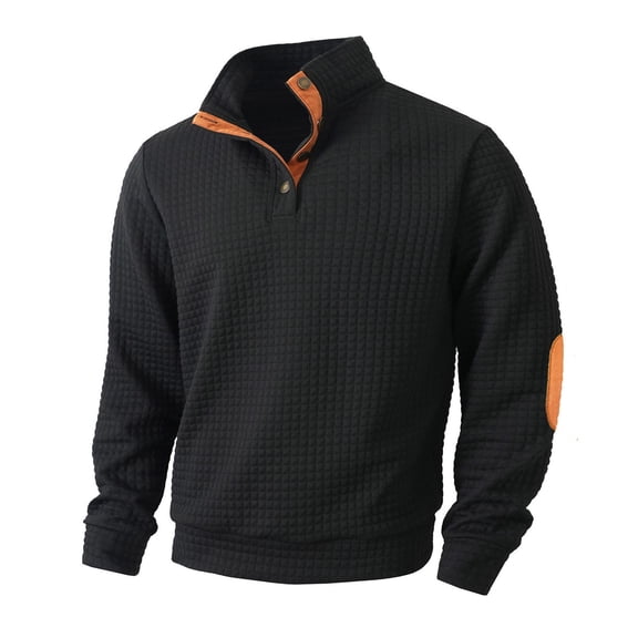 ZUKMRJPC Mens Quarter Button Sweatshirts Long Sleeve Casual Stand Collar Waffle Textured Sweater Slim Fit Lightweight Pullover Tops