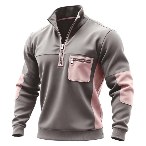 ZUKMRJPC Mens Quarter Zip Sweatshirts Long Sleeve Color Block Warm Fleece Lined Tactical Pullover Casual Loose Stand Collar Athletic Tops