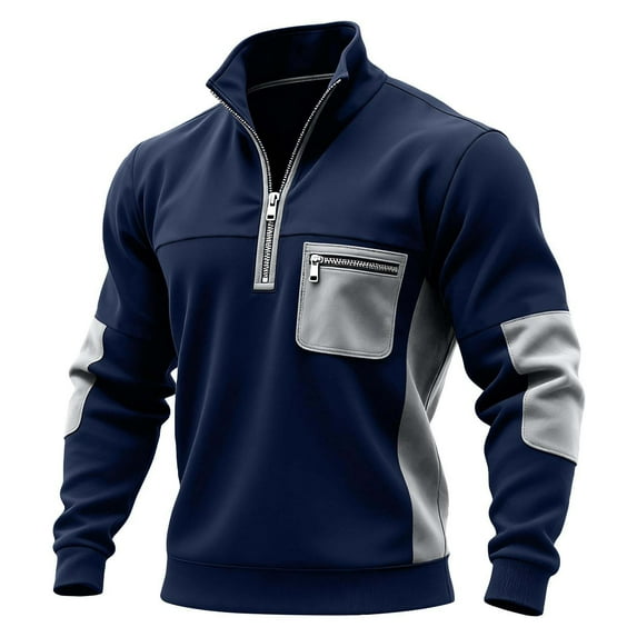 ZUKMRJPC Mens Quarter Zip Sweatshirts Long Sleeve Color Block Warm Fleece Lined Tactical Pullover Casual Loose Stand Collar Athletic Tops