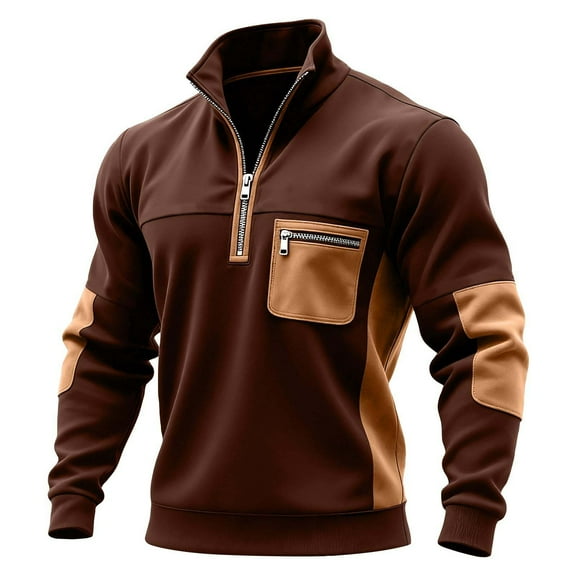 ZUKMRJPC Mens Quarter Zip Sweatshirts Long Sleeve Color Block Warm Fleece Lined Tactical Pullover Casual Loose Stand Collar Athletic Tops