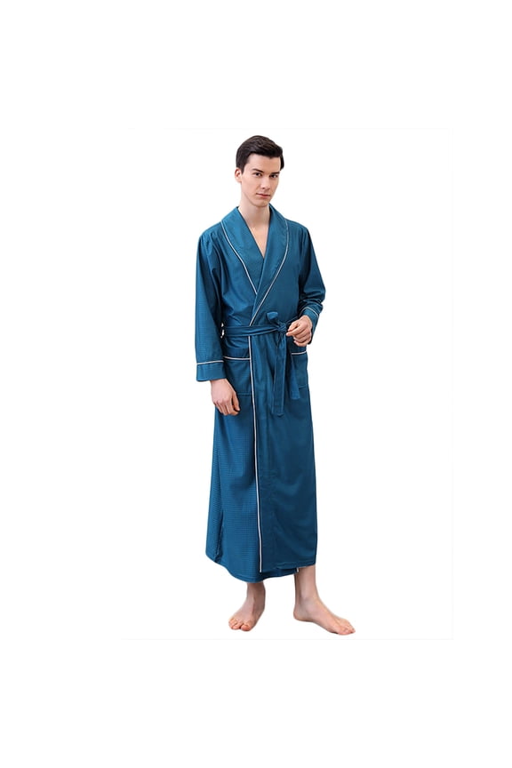 Mens Robes Big and Tall Full Length Absorbent Quick Dry Bathrobe Waffle Knit Shawl Collar Lightweight Robe with Belt & 2 Pockets