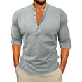 thumbnail image 1 of ZUKMRJPC Mens Summer Linen Shirts Roll Up Sleeve Casual Spring Button Up Basic T Shirt Lightweight Breathable Vacation Beach Tops, 1 of 7