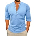 thumbnail image 1 of ZUKMRJPC Mens Summer Linen Shirts Roll Up Sleeve Casual Spring Button Up Basic T Shirt Lightweight Breathable Vacation Beach Tops, 1 of 7