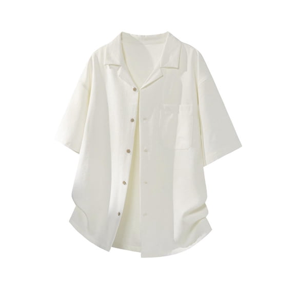 ZUKMRJPC Mens Summer Tops Plus Size Casual Loose Button Down Short Sleeve Shirts Solid Color Basic Summer Tops Vacation Shirts M-5XL