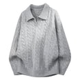 thumbnail image 1 of ZUKMRJPC Mens V Neck Sweater Fall Casual Long Sleeve Lapel Loose Fit Pullover Sweaters Lightweight Solid Color Knit Textured Sweater, 1 of 5