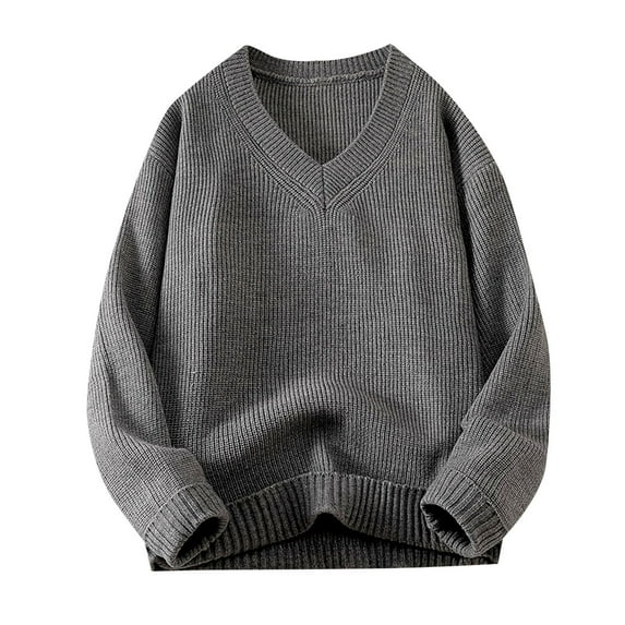 ZUKMRJPC Mens V Neck Sweaters Casual Long Sleeve Solid Color Loose Fit Knitted Sweater Lightweight Soft Comfy Basic Pullover Sweaters