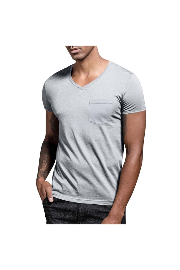 Mens V Neck T Shirts Short Sleeve Solid Color Soft Comfort Basic Tee Shirts Casual Lightweight Summer Beach Tops with Pocket