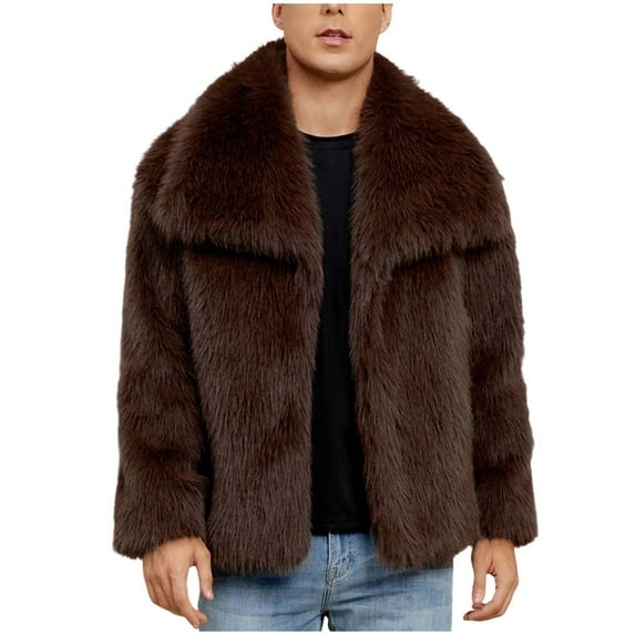 ZUKMRJPC Mens Vintage Faux Fur Coat Winter Warm Long Sleeve Open Front Cardigans Solid Color Soft Comfy Loose Fit Lapel Thick Jacket