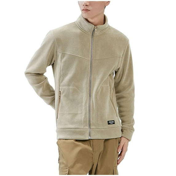 ZUKMRJPC Mens Zip Up Sweatshirt Causal Lightweight Stand-Up Collar Solid Color Fleece Jacket with Zipper Pocket for Outdoor Office