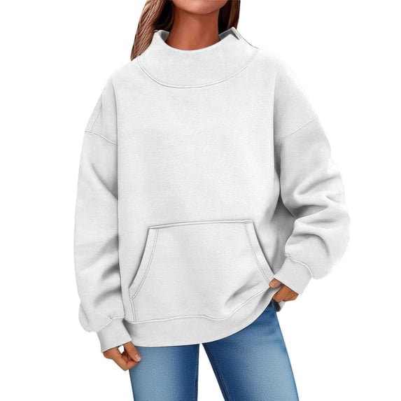 ZUKMRJPC Mock Neck Sweatshirt for Women Oversized Long Sleeve Solid Color Fleece Lined Pullover Fall Warm Loose Tops with Kangaroo Pocket