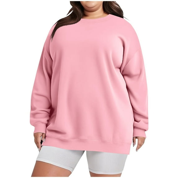 ZUKMRJPC Plus Size Womens Crewneck Sweatshirts Long Sleeve Fleece Lined Solid Color Pullover Sweatshirt Fall Winter Loose Cozy Warm Basic Tops