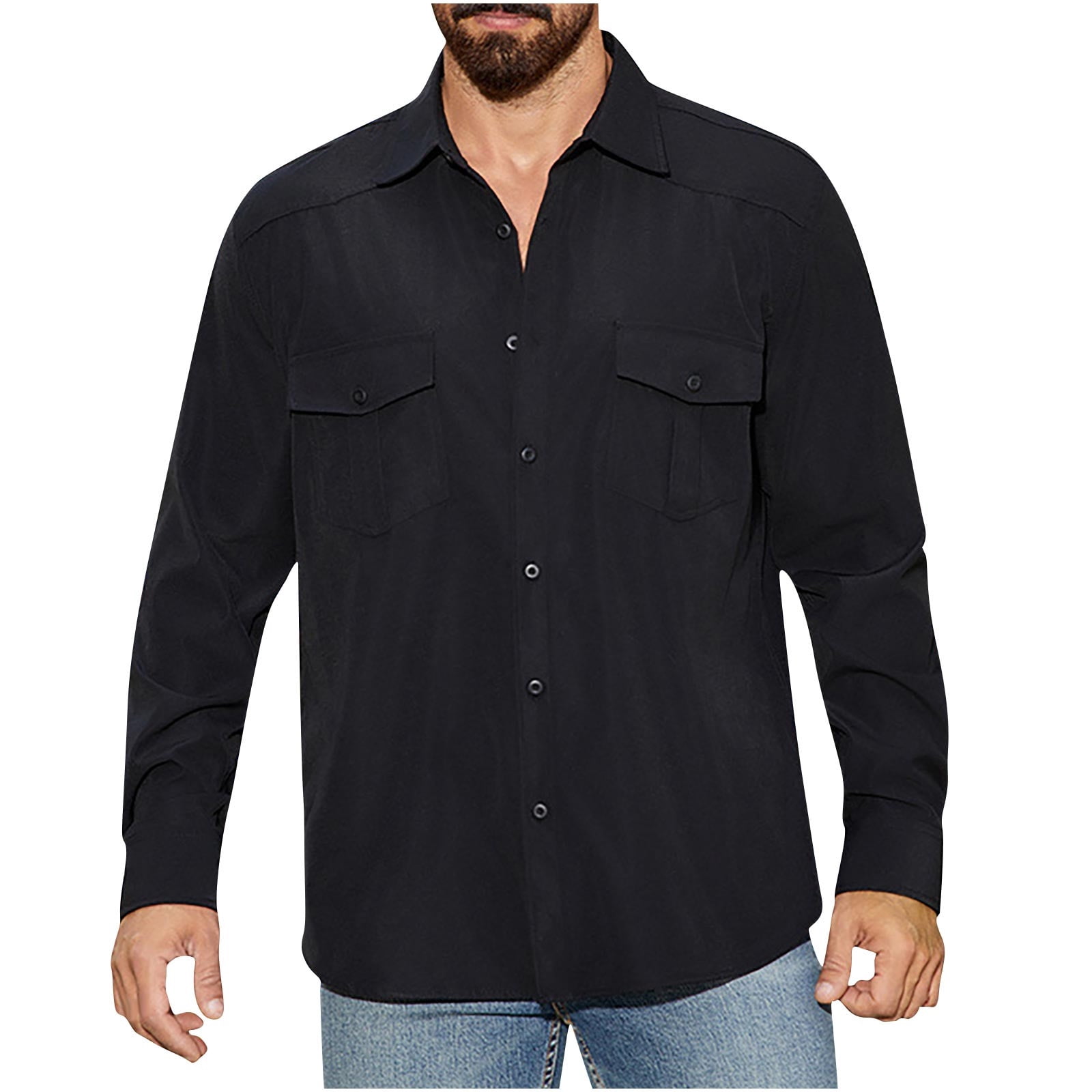 ZUKMRJPC Shirt for Men Long Sleeve Button Down Lapel Classic Solid