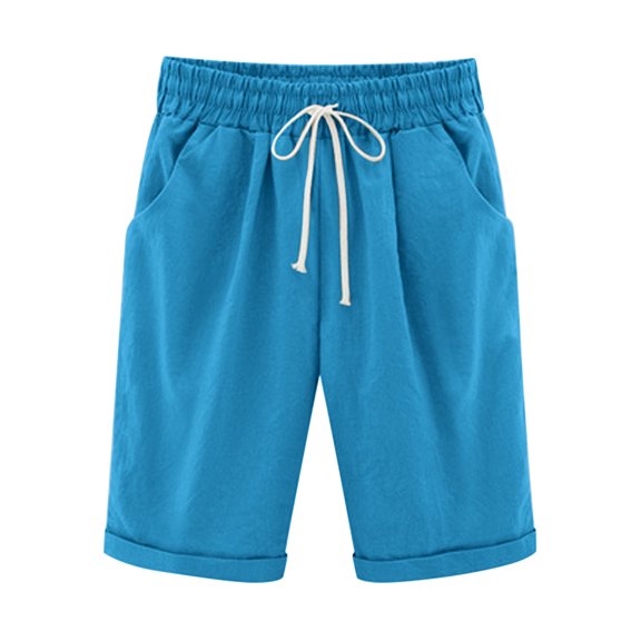 ZUKMRJPC Shorts for Women 2025 Casual Summer Beach Drawstring Shorts with Pocket Knee Length Loose Cute Vacation Short