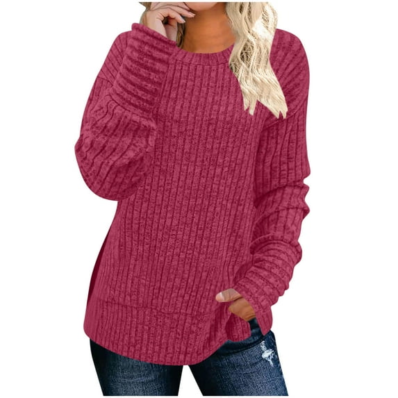 ZUKMRJPC Sweaters for Women Casual Solid Color Comfy Soft Long Sleeve Shirts Fall Fashion Loose Fit Crewneck Pullover Knit Tops