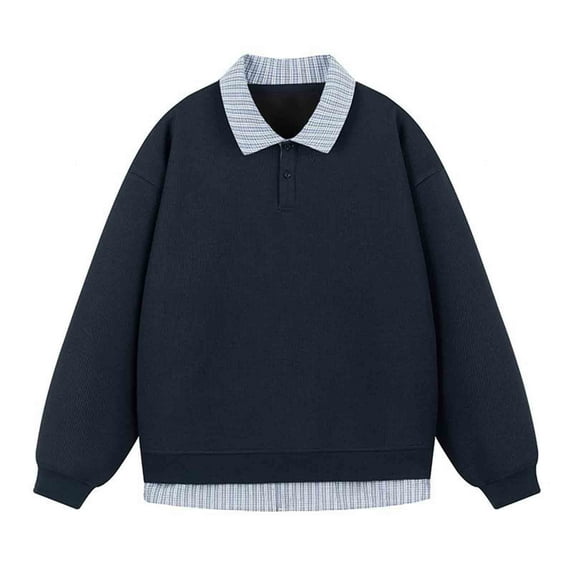 ZUKMRJPC Sweatshirt for Men Button Up Long Sleeve Turndown Collar Solid Color Pullover Fall Fashion Loose Fit Tops for Casual Sport