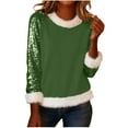 thumbnail image 1 of ZUKMRJPC Sweatshirts for Women Long Sleeve Furry Fur Trim Collar Patchwork Shiny Sequins Cropped Pullover Fall Fashion Warm Comfy Tops, 1 of 5