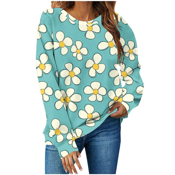 ZUKMRJPC Sweatshirts for Womens Cute Floral Print Fall Lightweight Crewneck Pullover Casual Loose Fit Long Sleeve Tops