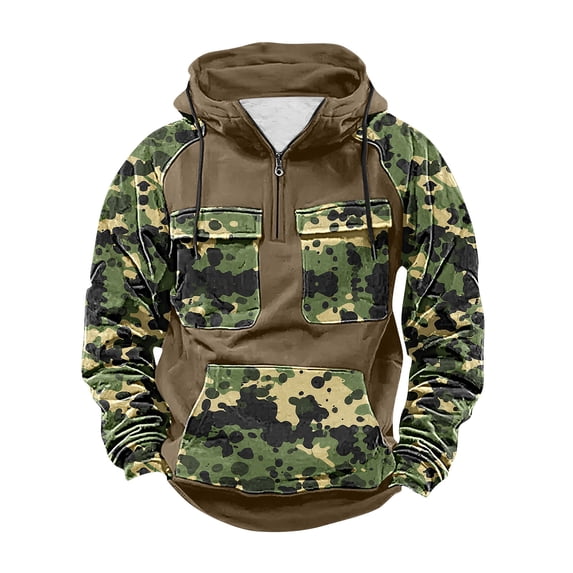 ZUKMRJPC Tactical Hoodies for Mens Long Sleeve Quarter Zip Drawstring Pullover Sweatshirt Fleece Lined Workout Hoodies with Multi Pockets
