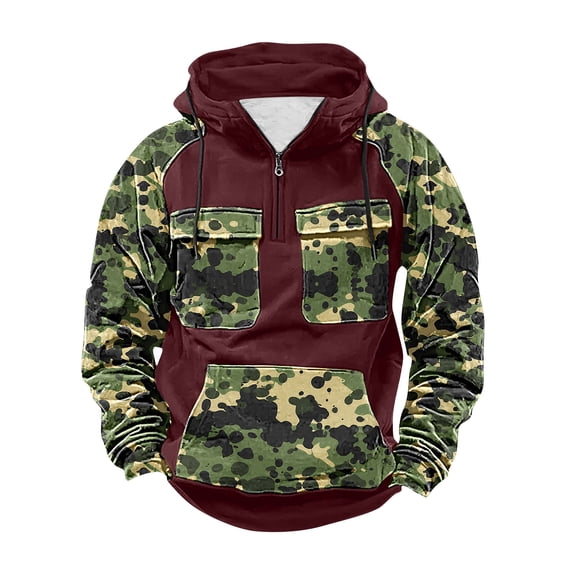 ZUKMRJPC Tactical Hoodies for Mens Long Sleeve Quarter Zip Drawstring Pullover Sweatshirt Fleece Lined Workout Hoodies with Multi Pockets