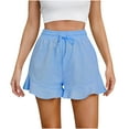 thumbnail image 1 of ZUKMRJPC Women Casual Summer Shorts Cotton Linen Ruffle Hem Wide Leg Shorts Drawstring Elastic Waist Loose Fit Short Pants, 1 of 5