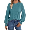 thumbnail image 1 of ZUKMRJPC Women Crewneck Long Sleeve Shirts Casual Cotton Solid Color Pleated Pullover Tees Fall Lightweight Soft Comfy Tunics Tops, 1 of 6